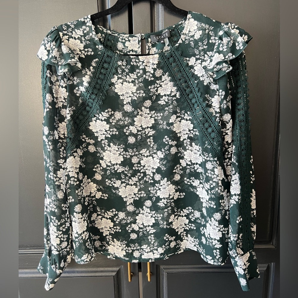 Dark Green Floral Blouse